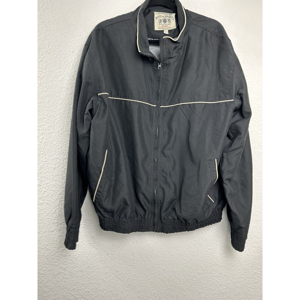 Vintage Basix Of America Windbreaker Jacket Black Men's Size L‎ Full Zip